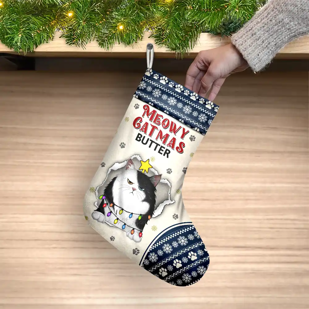Meowy Catmas Merry Woofmas - Personalized Christmas Stocking - Image 3