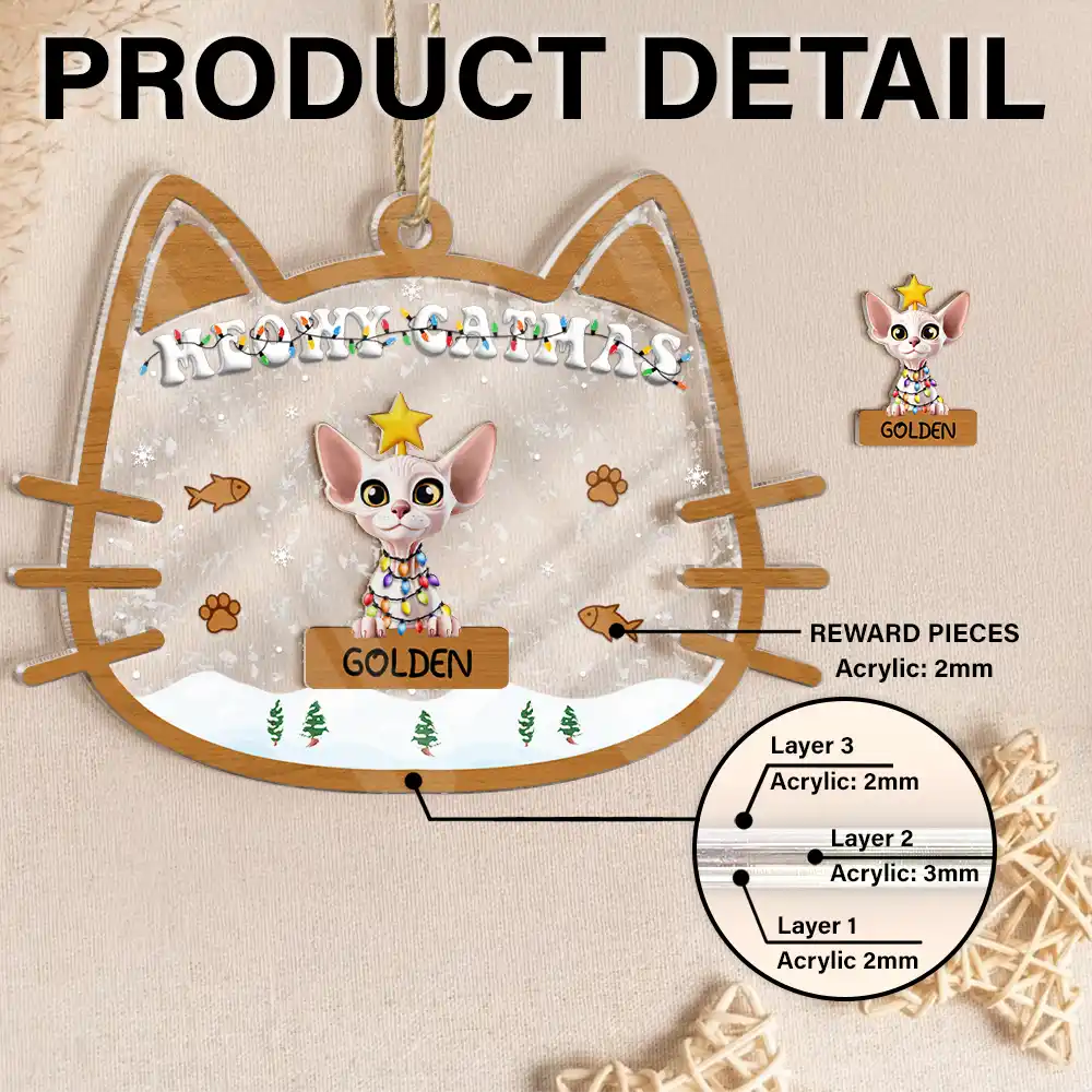 Meowy Catmas - Personalized 3-Layered Acrylic Shaker Ornament - Image 2