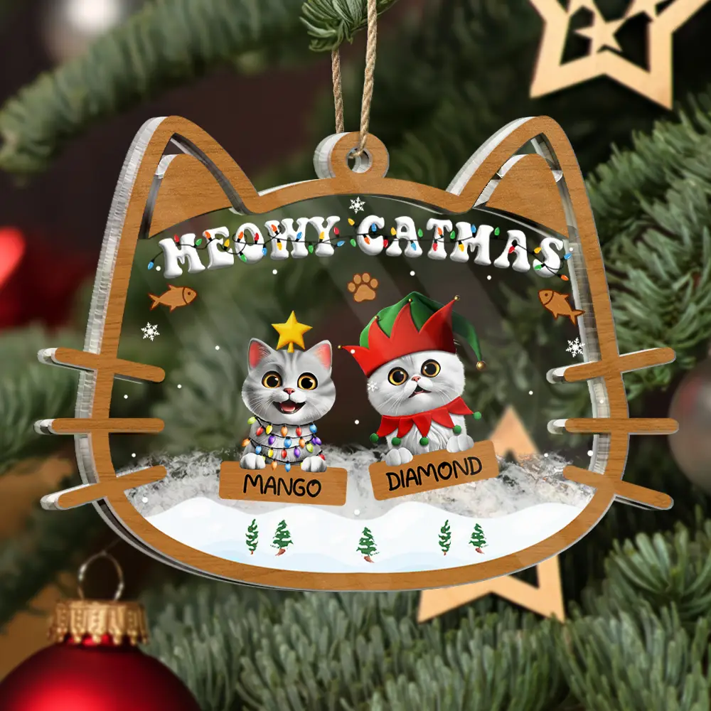 Meowy Catmas - Personalized 3-Layered Acrylic Shaker Ornament - Image 3