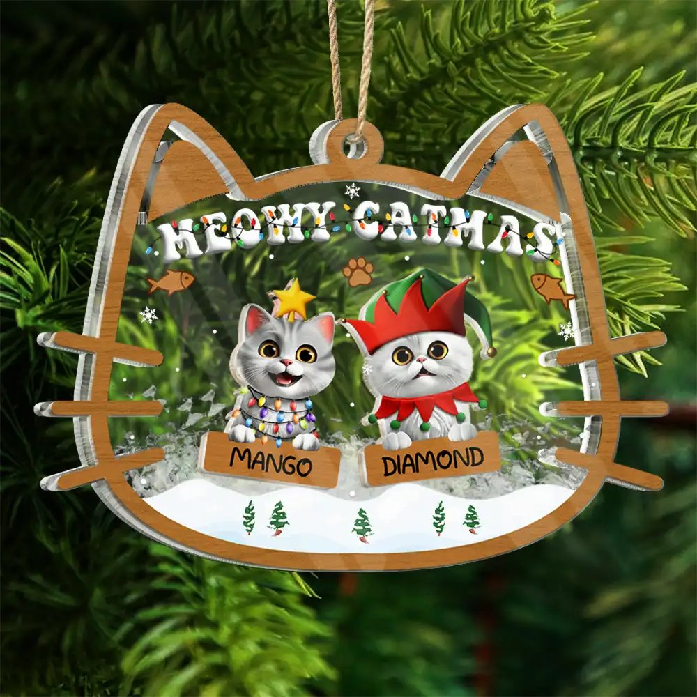 Meowy Catmas - Personalized 3-Layered Acrylic Shaker Ornament - Image 6