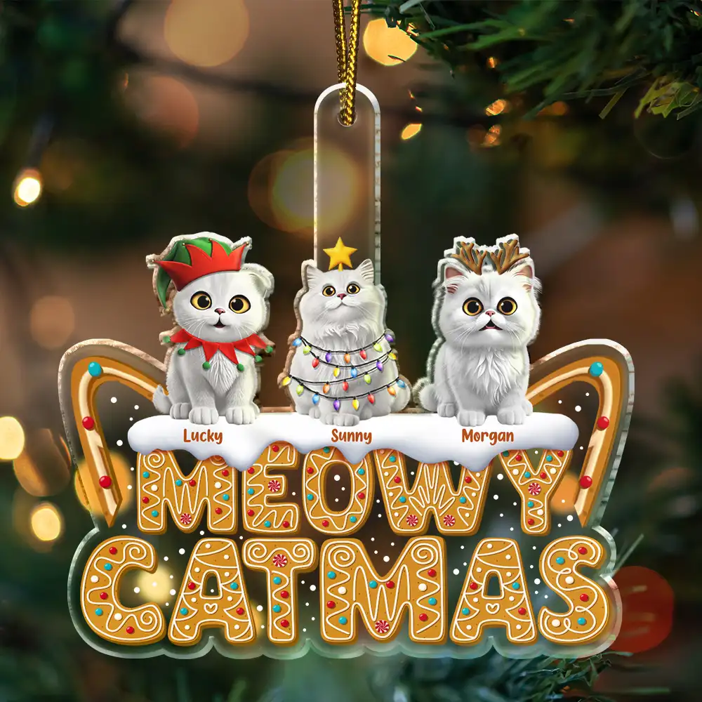 Meowy Catmas - Personalized Custom Shaped Acrylic Ornament - Image 3