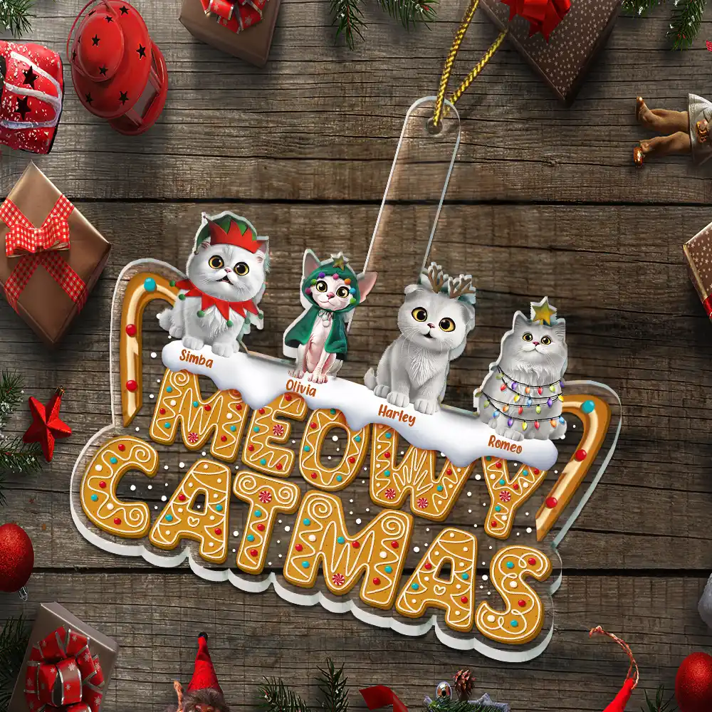 Meowy Catmas - Personalized Custom Shaped Acrylic Ornament - Image 5
