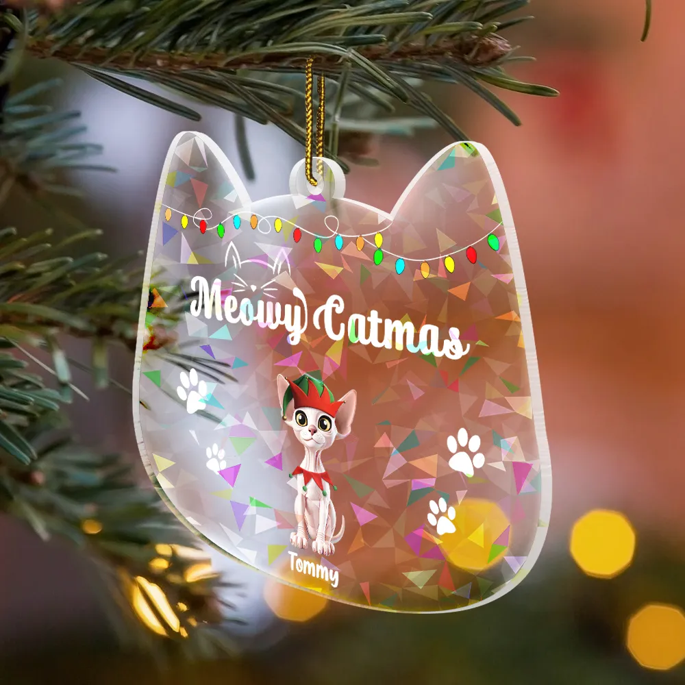 Meowy Catmas - Personalized Holographic Acrylic Ornament - Image 2