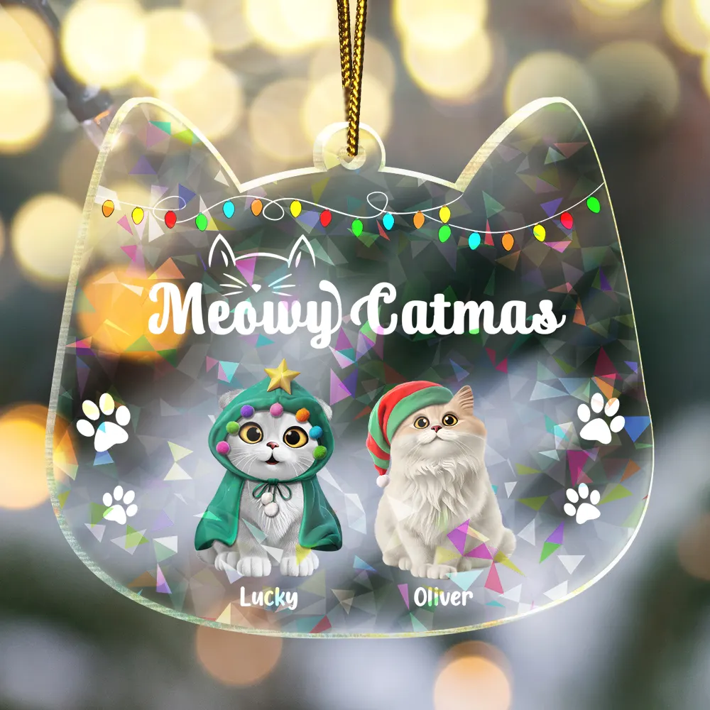 Meowy Catmas - Personalized Holographic Acrylic Ornament - Image 3