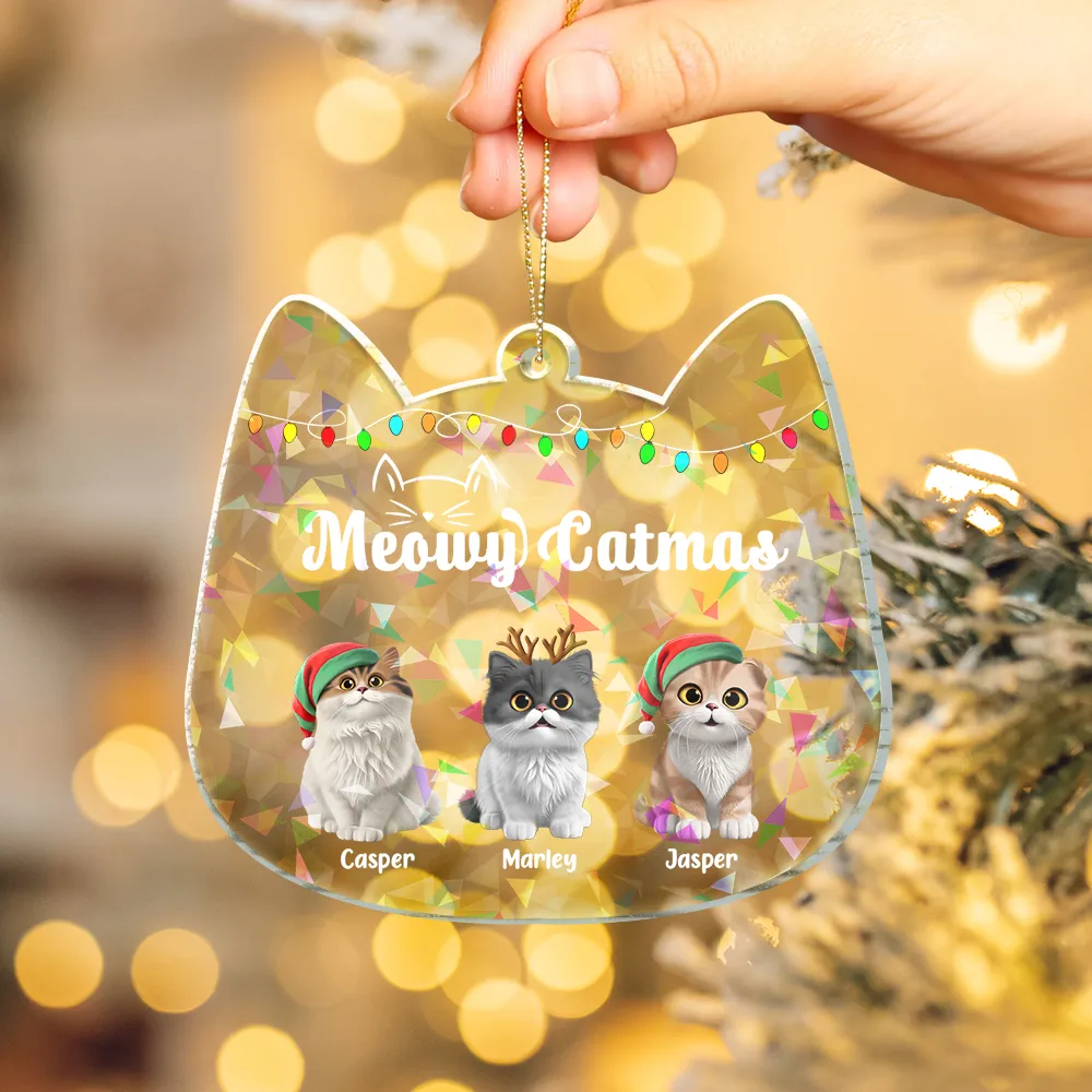 Meowy Catmas - Personalized Holographic Acrylic Ornament - Image 4