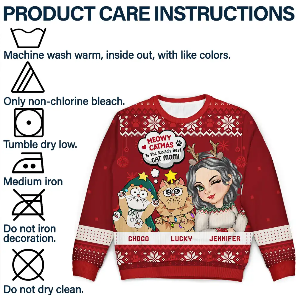 Meowy Catmas To The World's Best Cat Mom - Personalized Unisex Ugly Sweater - Image 7