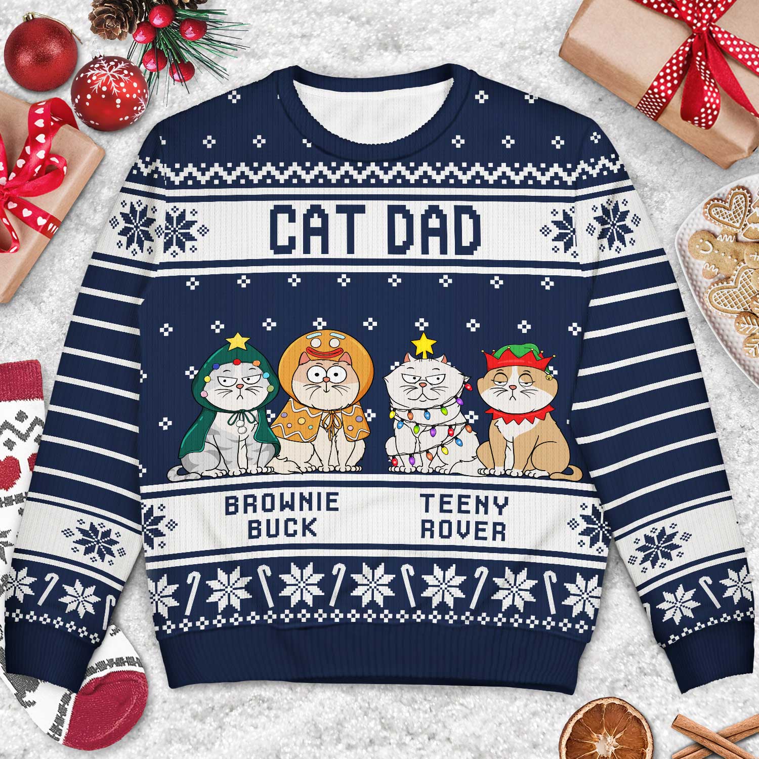 Meowy Christmas - Christmas Gift For Cat Lovers - Personalized Unisex Ugly Sweater - Image 3