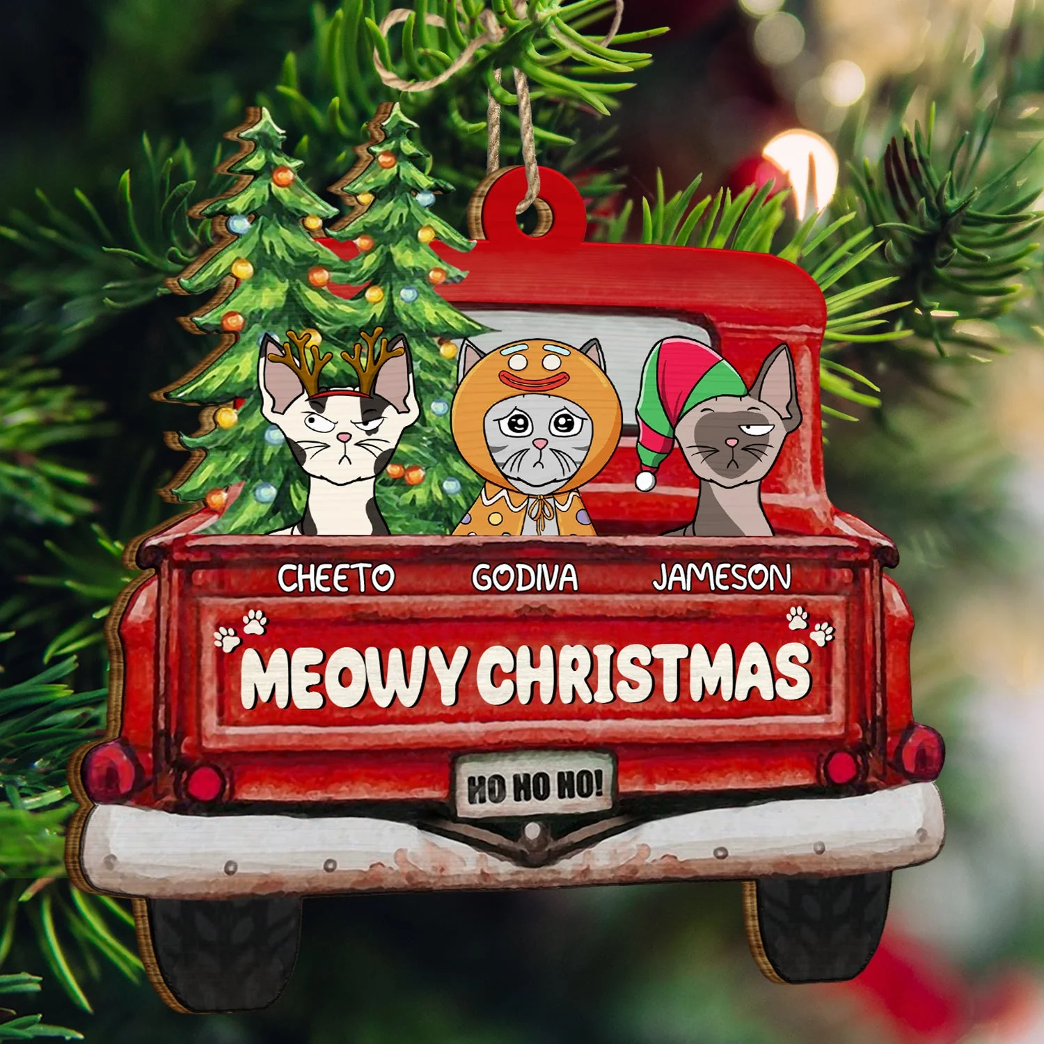 Meowy Christmas - Christmas Gift For Cat Lovers - Personalized Wooden Cutout Ornament - Image 3