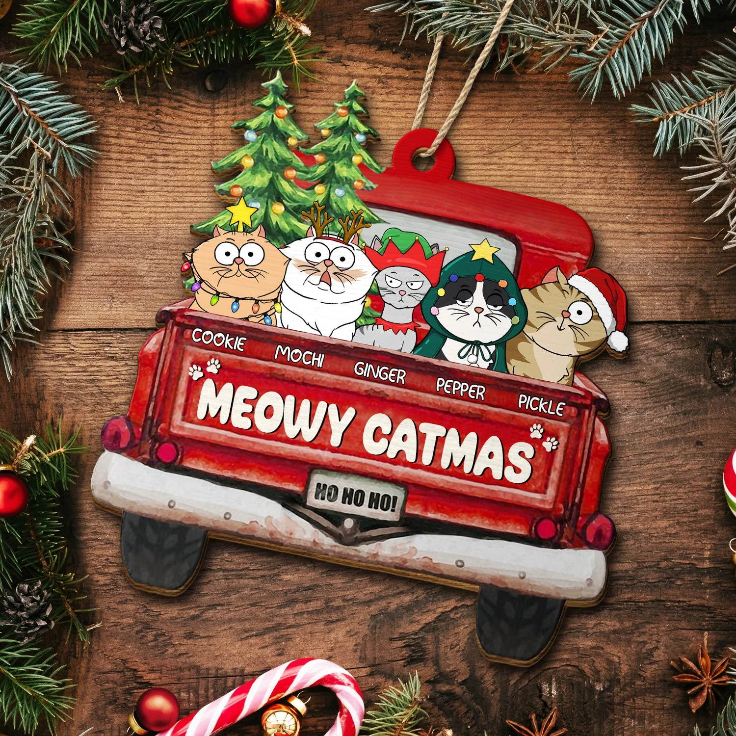 Meowy Christmas - Christmas Gift For Cat Lovers - Personalized Wooden Cutout Ornament - Image 5