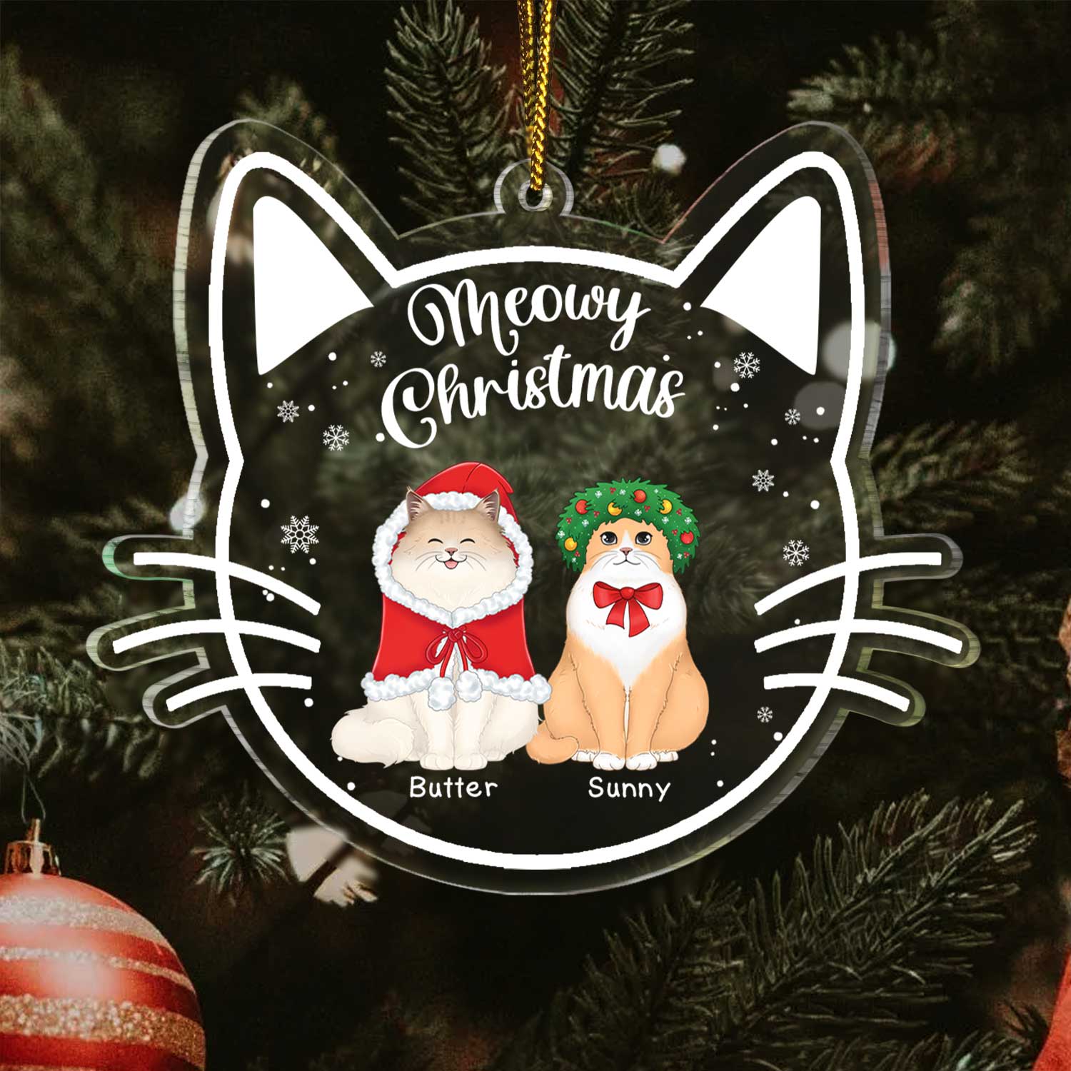 Meowy Christmas Happy Pawlidays - Christmas Gift For Cat Lovers - Personalized Custom Shaped Acrylic Ornament - Image 3