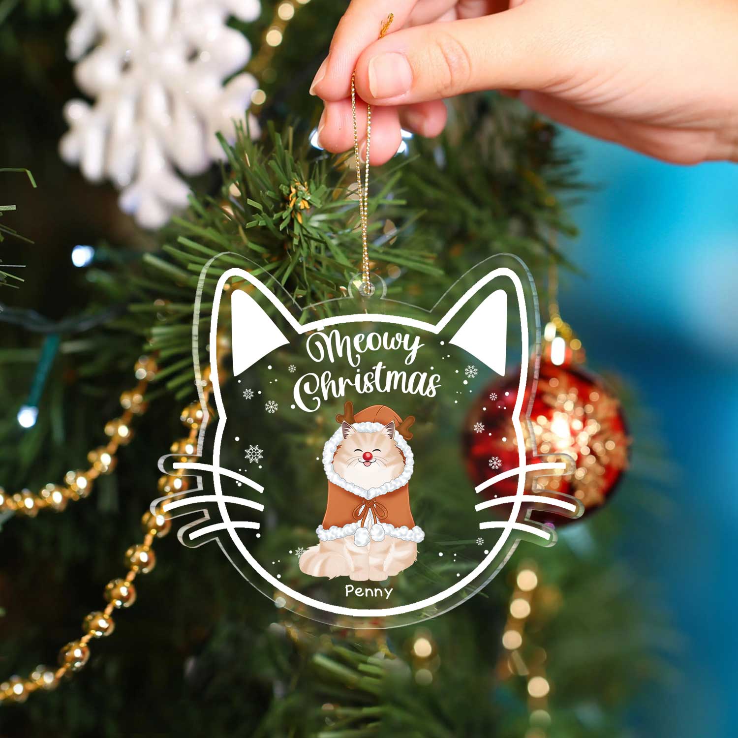 Meowy Christmas Happy Pawlidays - Christmas Gift For Cat Lovers - Personalized Custom Shaped Acrylic Ornament - Image 4