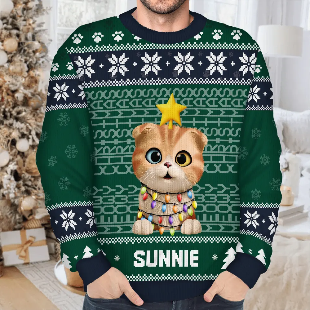 Meowy Christmas Hidden Message - Personalized Unisex Ugly Sweater - Image 4
