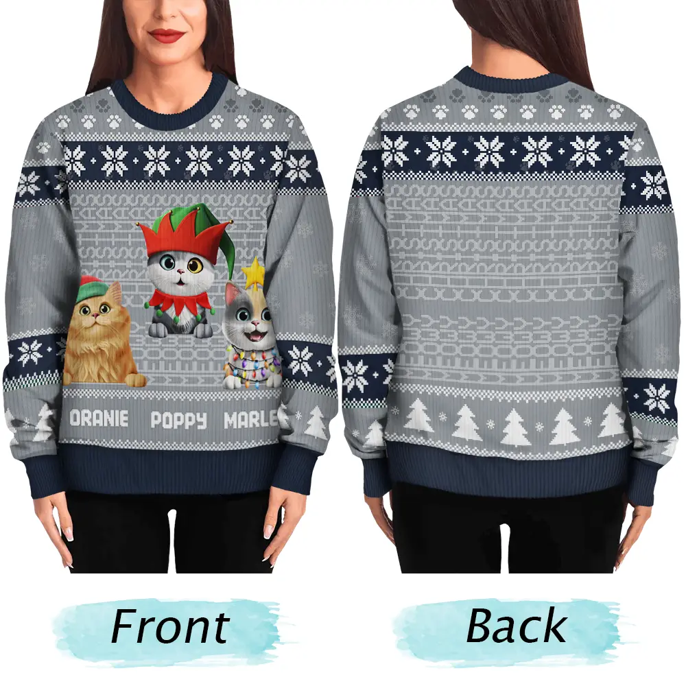 Meowy Christmas Hidden Message - Personalized Unisex Ugly Sweater - Image 5