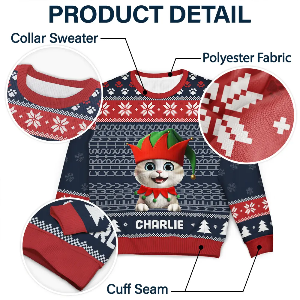 Meowy Christmas Hidden Message - Personalized Unisex Ugly Sweater - Image 6