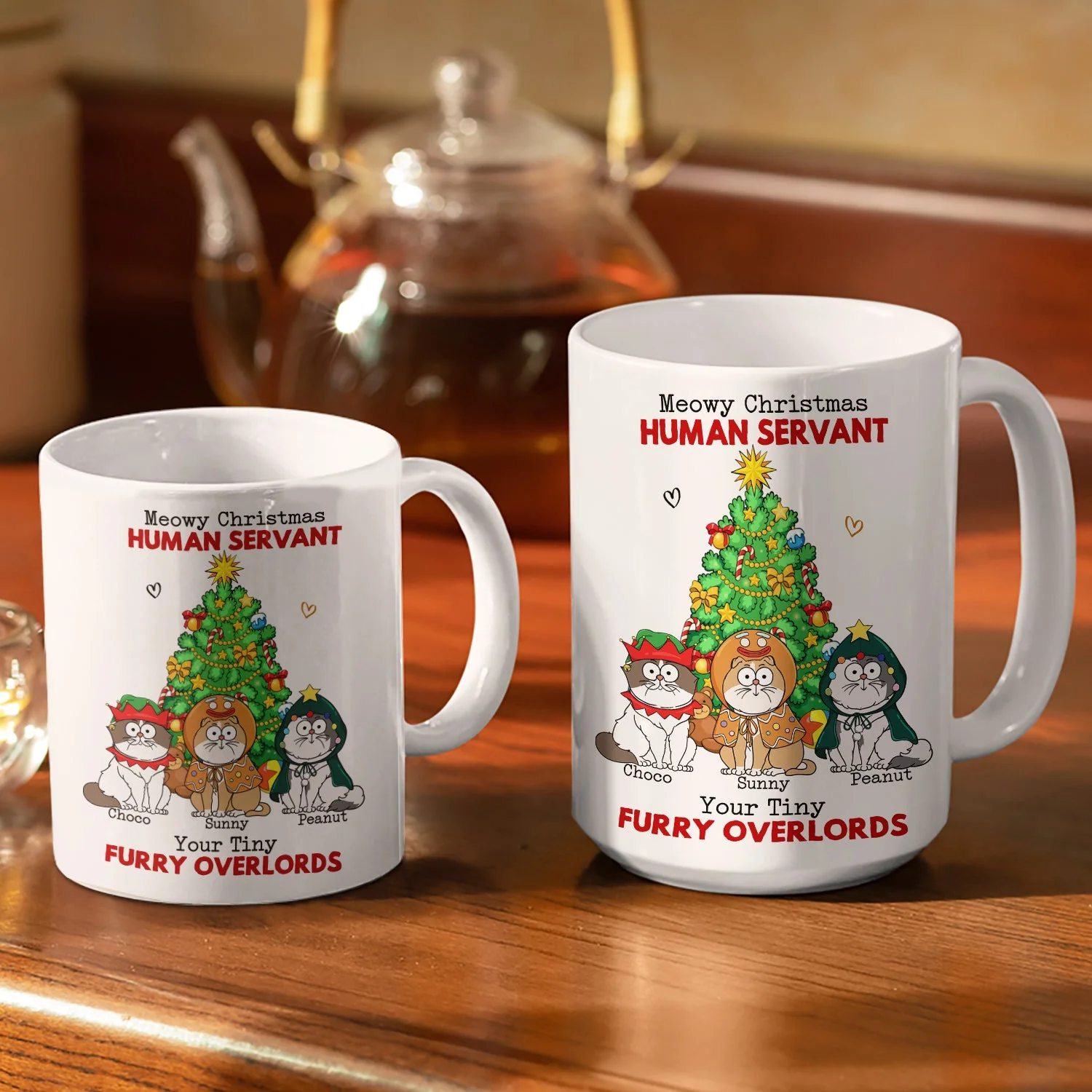 Meowy Christmas Human Servant Your Tinny Furry Overlords - Christmas Gift For Cat Lovers - Personalized White Edge-to-Edge Mug - Image 3