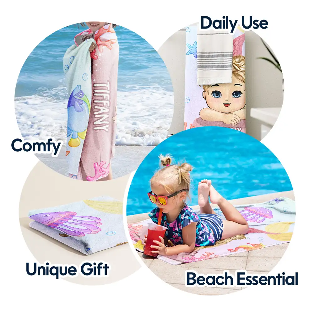 Mermaid Kids - Personalized Beach Towel - Image 5