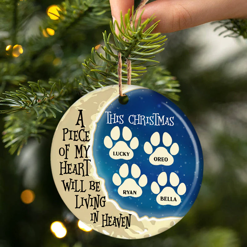 Merry Christmas A Piece Of My Heart - Memorial Gift For Pet Lovers - Christmas Gift - Personalized Custom Circle Ceramic Ornament - Image 2