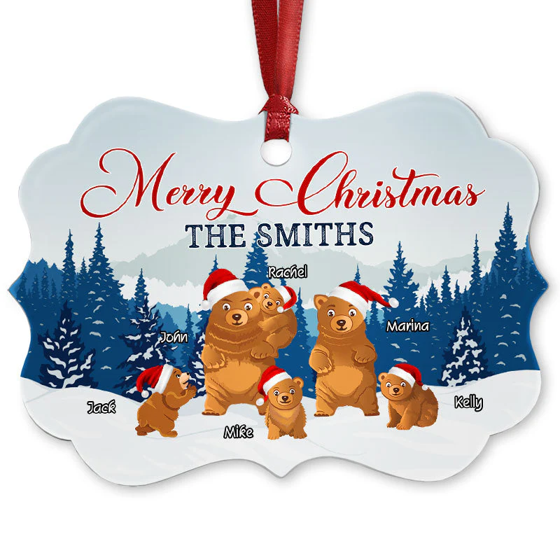 Merry Christmas Bear Family - Christmas Gift - Personalized Custom Wooden Ornament, Aluminum Ornament - Image 2