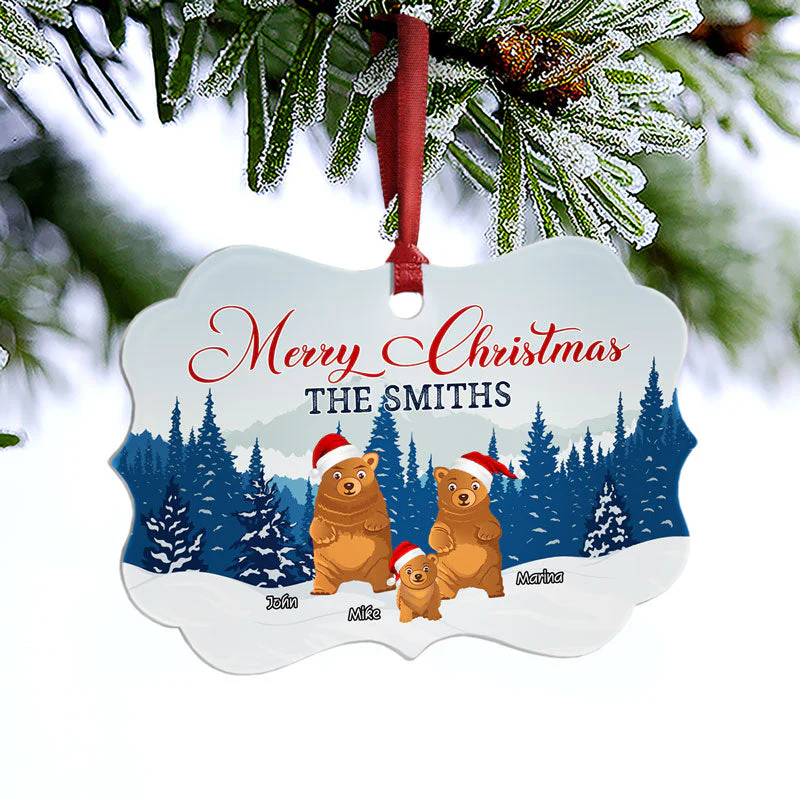 Merry Christmas Bear Family - Christmas Gift - Personalized Custom Wooden Ornament, Aluminum Ornament - Image 6