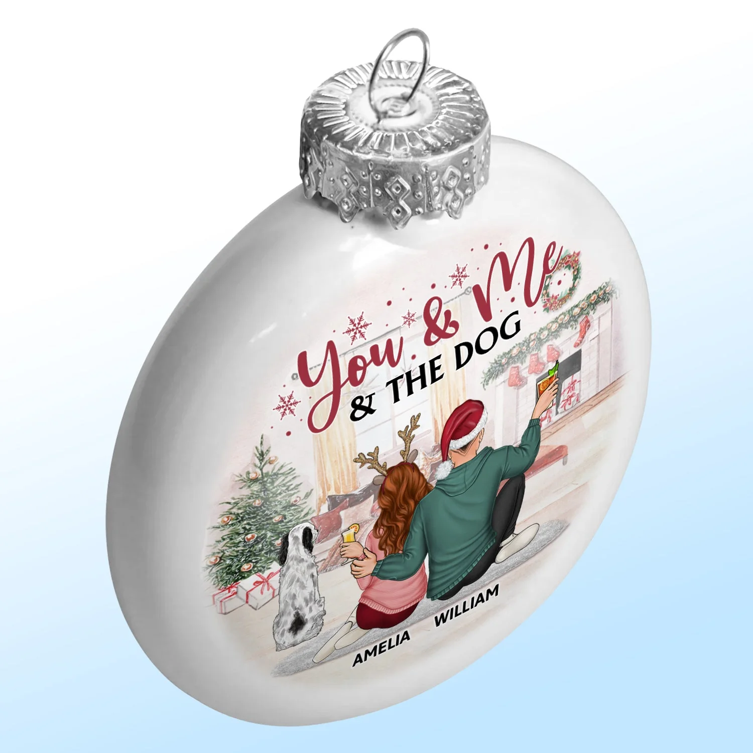 Merry Christmas - Christmas Gift For Couples, Dog Lovers, Cat Lovers - Personalized White Flat Ball Ornament - Image 2
