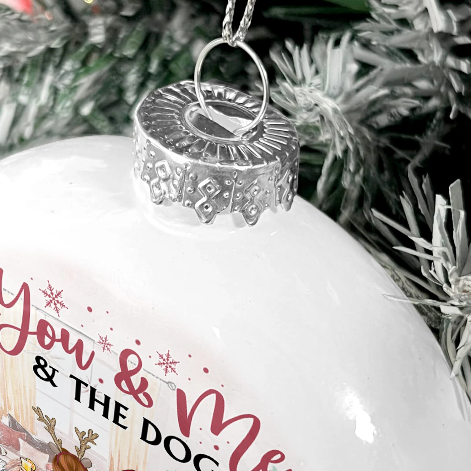 Merry Christmas - Christmas Gift For Couples, Dog Lovers, Cat Lovers - Personalized White Flat Ball Ornament - Image 5