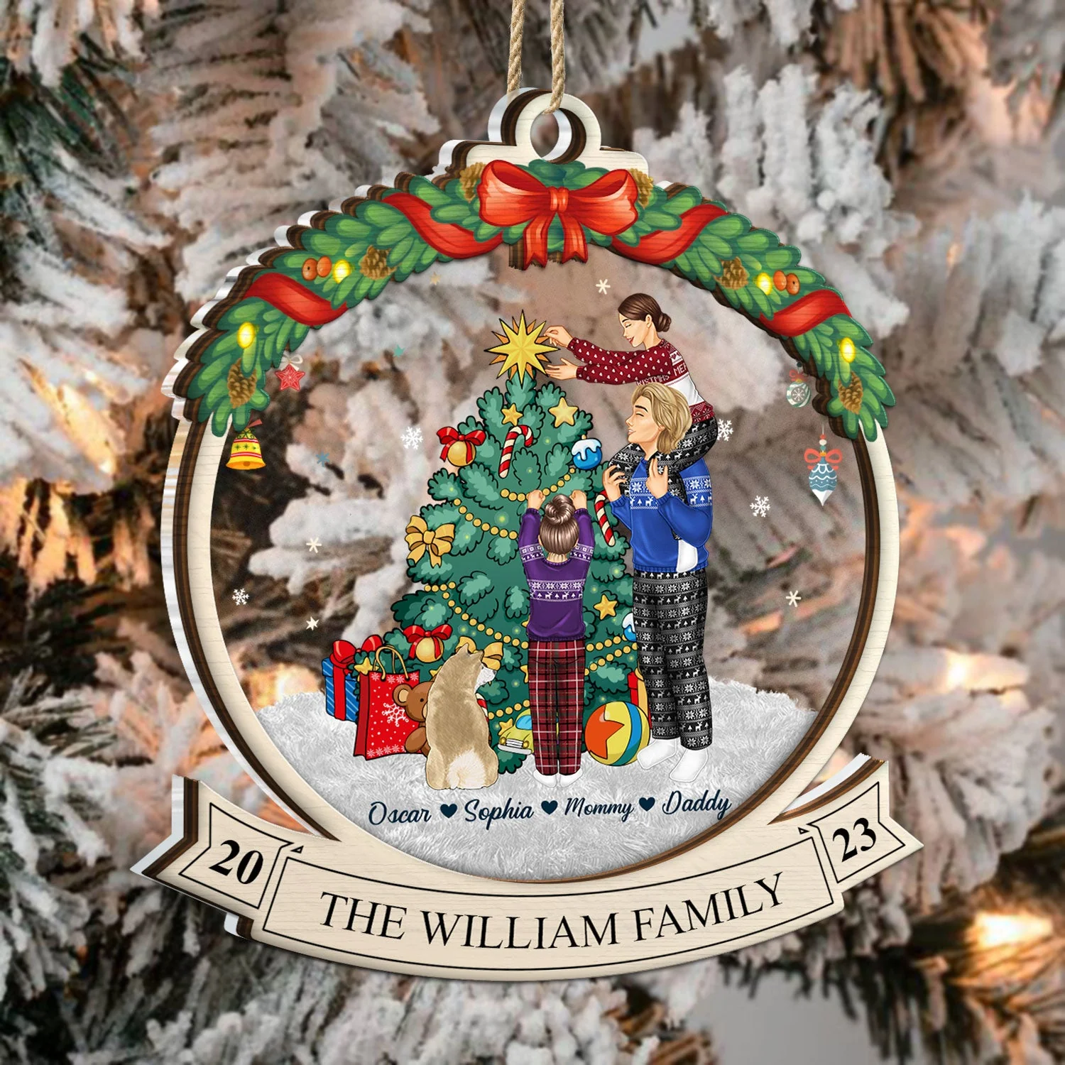 Merry Christmas Family Decor Home - Gift For Parents, Couples, Pet Lovers - Personalized 2-Layered Mix Ornament - Image 3
