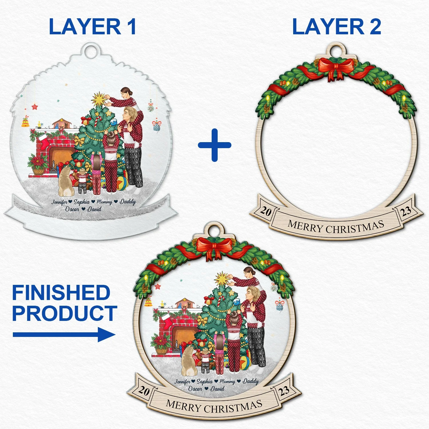 Merry Christmas Family Decor Home - Gift For Parents, Couples, Pet Lovers - Personalized 2-Layered Mix Ornament - Image 6