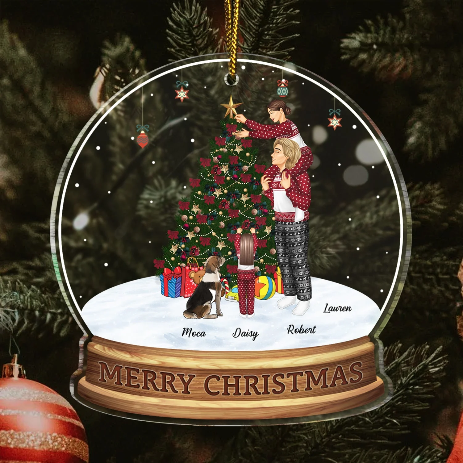 Merry Christmas Family Decor Home - Gift For Parents, Couples, Pet Lovers - Personalized Custom Shaped Acrylic Ornament - Image 3