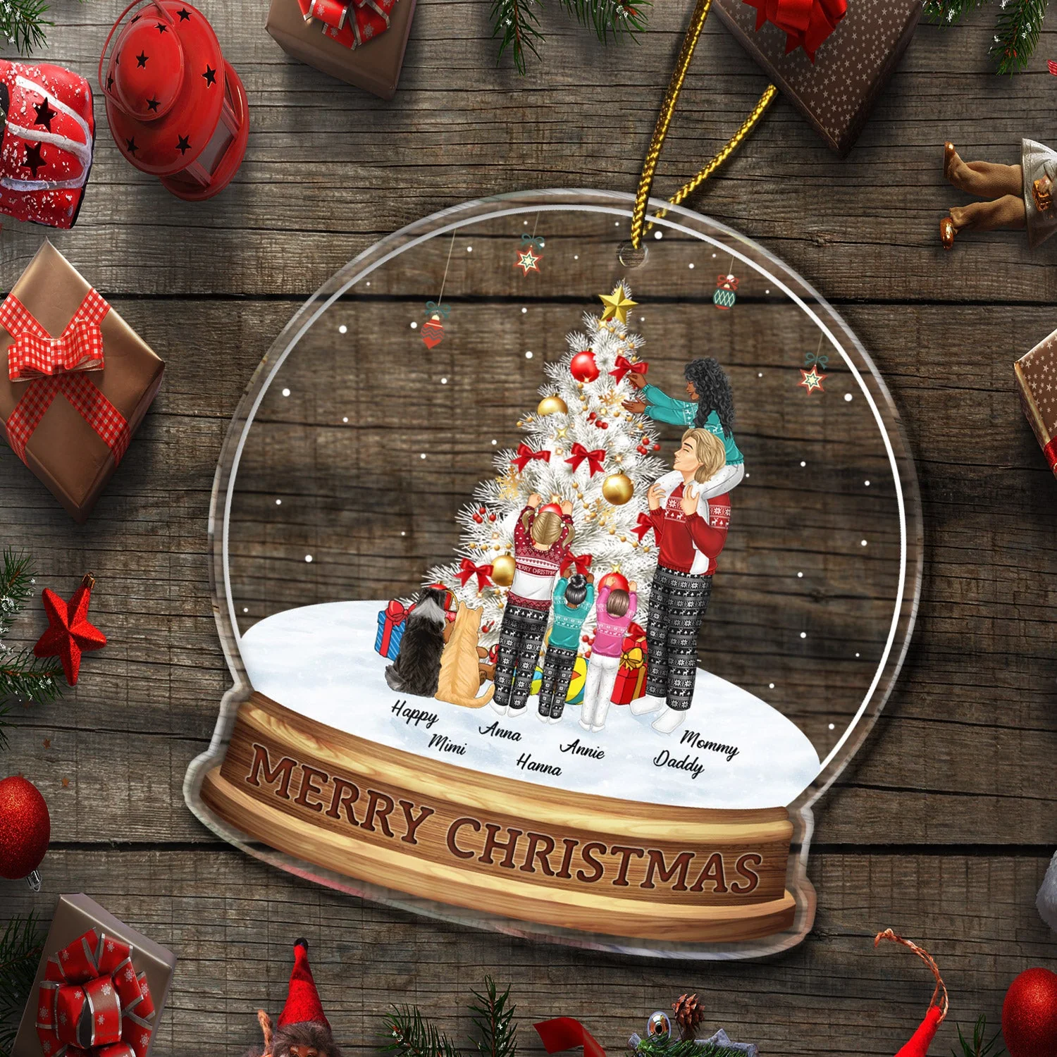 Merry Christmas Family Decor Home - Gift For Parents, Couples, Pet Lovers - Personalized Custom Shaped Acrylic Ornament - Image 5