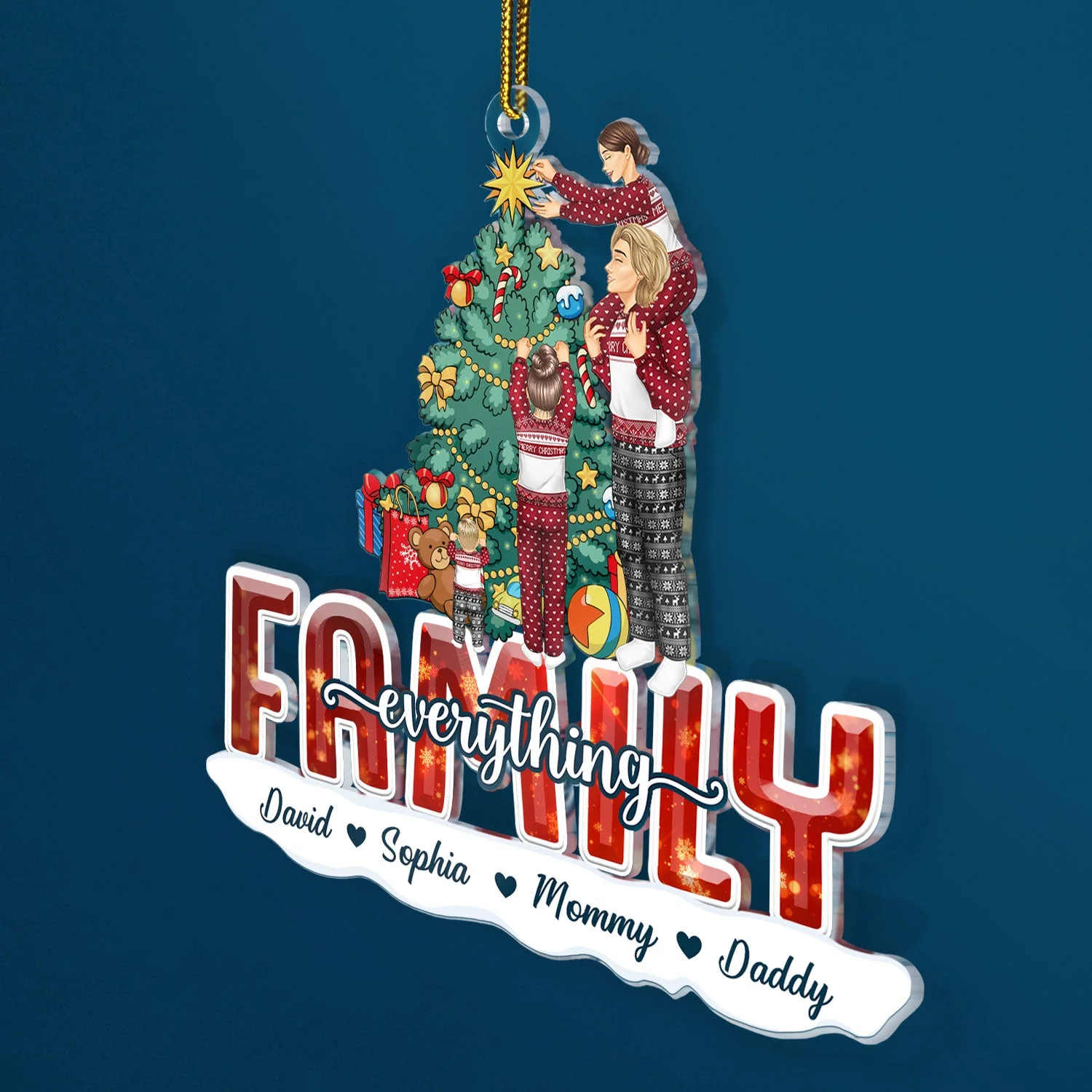 Merry Christmas Family Forever Everything - Gift For Parents, Couples, Pet Lovers - Personalized Cutout Acrylic Ornament - Image 2