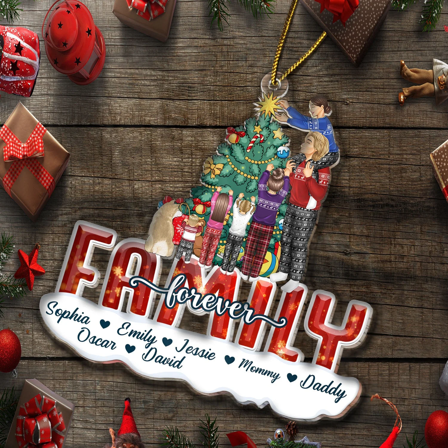 Merry Christmas Family Forever Everything - Gift For Parents, Couples, Pet Lovers - Personalized Cutout Acrylic Ornament - Image 6