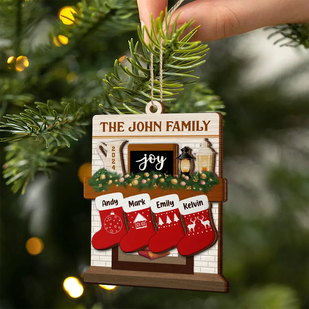 Merry Christmas Family Stockings - Personalized 2-Layered Wooden Ornament - Image 2