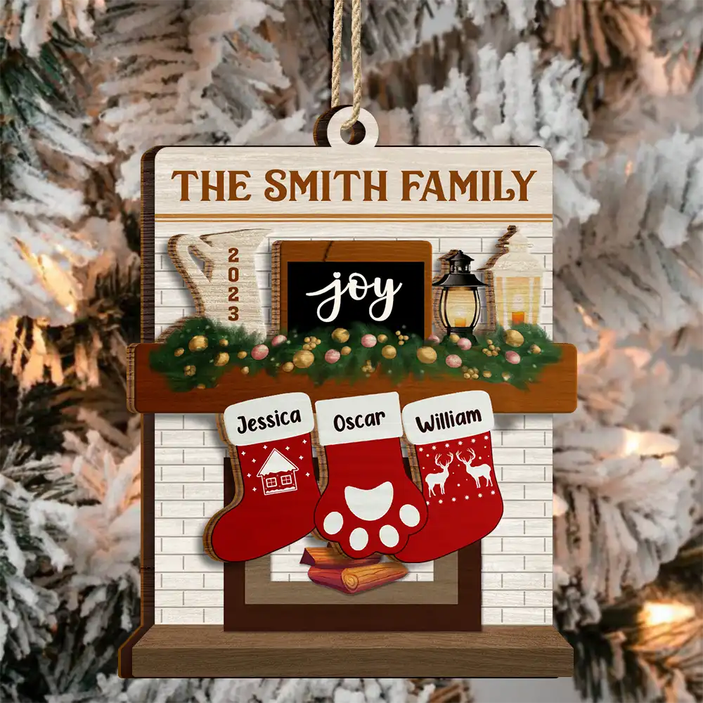 Merry Christmas Family Stockings - Personalized 2-Layered Wooden Ornament - Image 3
