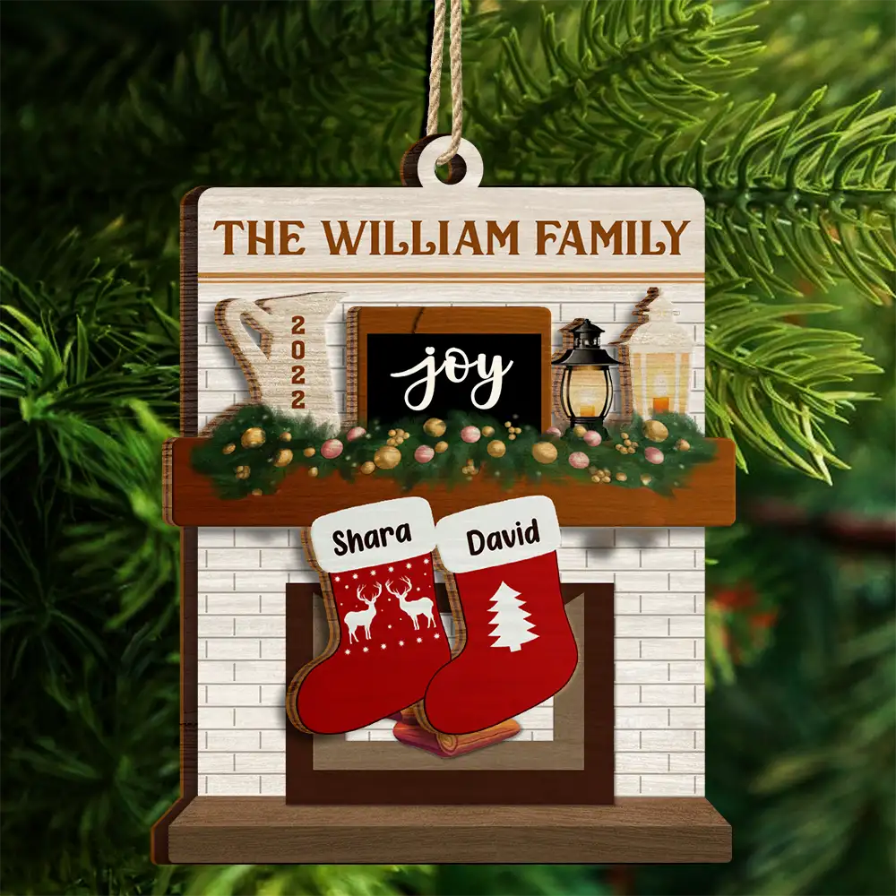Merry Christmas Family Stockings - Personalized 2-Layered Wooden Ornament - Image 4