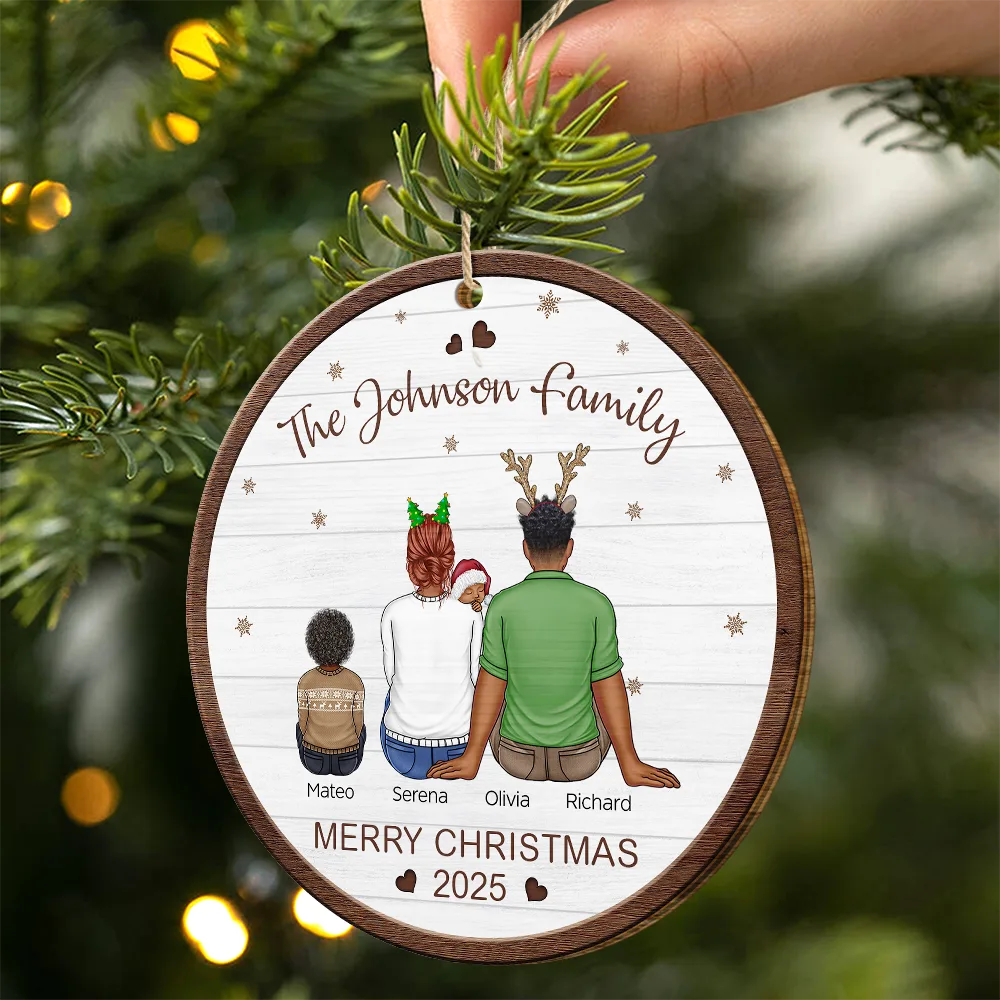 Merry Christmas Family With Pets - Personalized Custom Shaped Wooden Ornament - Image 2