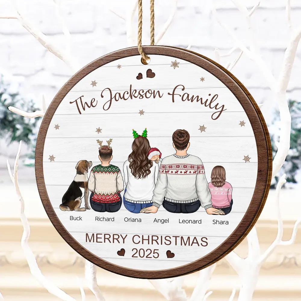 Merry Christmas Family With Pets - Personalized Custom Shaped Wooden Ornament - Image 4