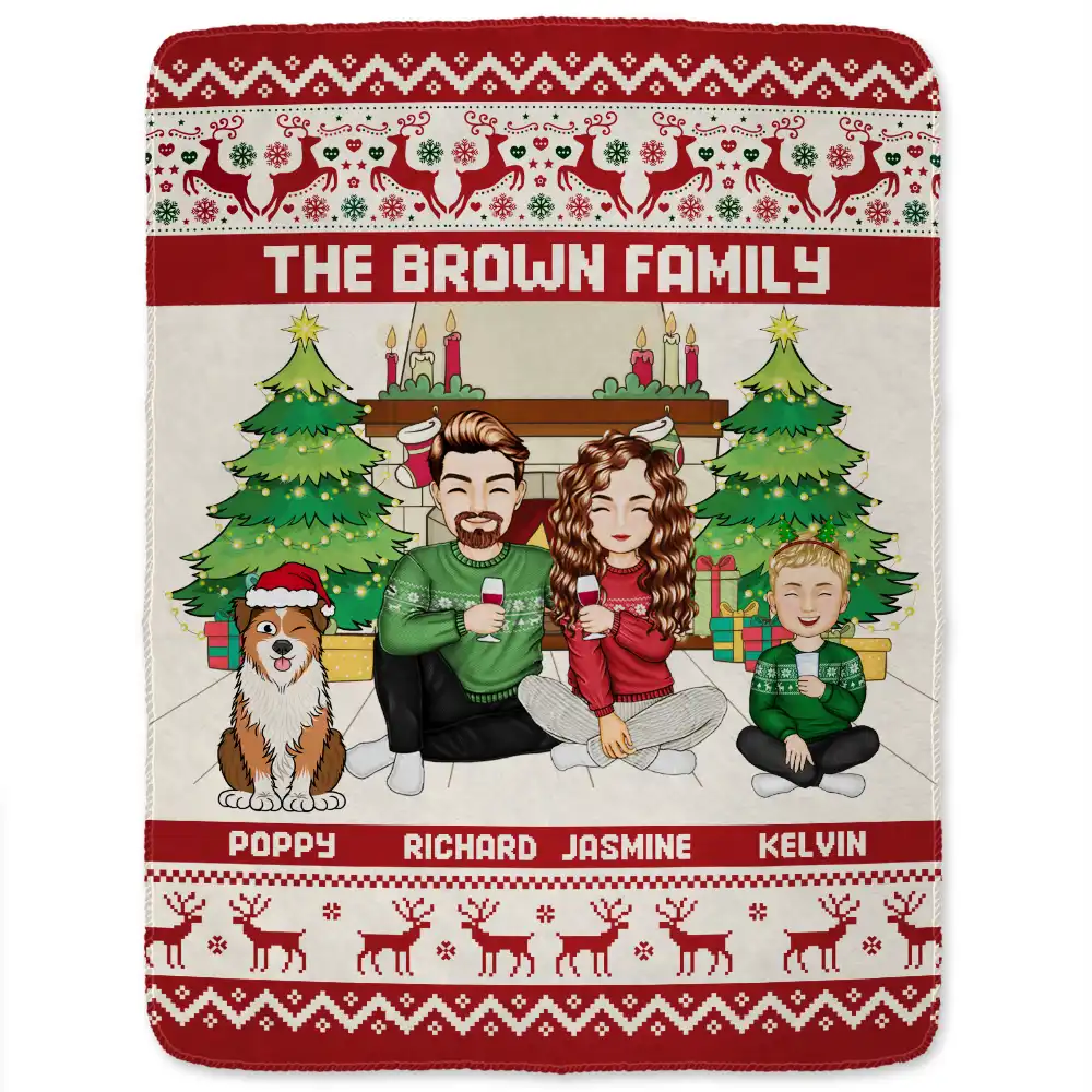 Merry Christmas Family With Pets - Personalized Fleece Blanket, Sherpa Blanket - Image 2