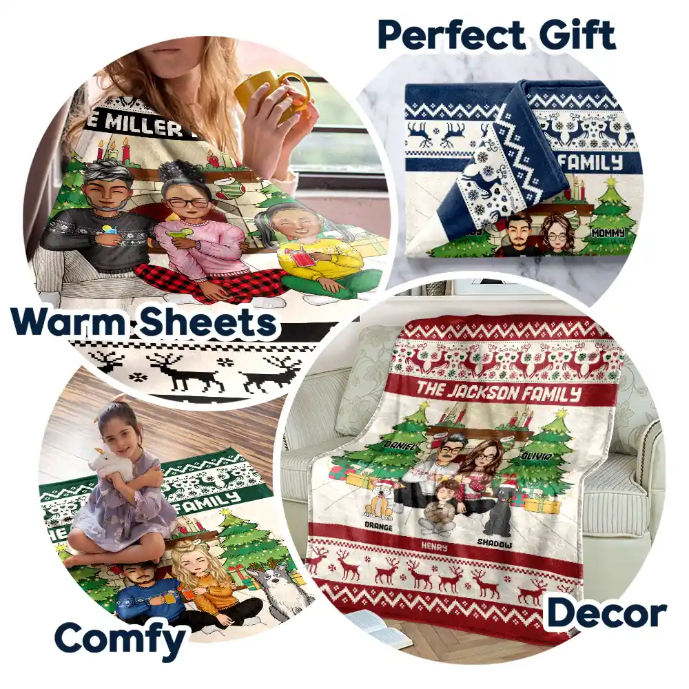 Merry Christmas Family With Pets - Personalized Fleece Blanket, Sherpa Blanket - Image 7