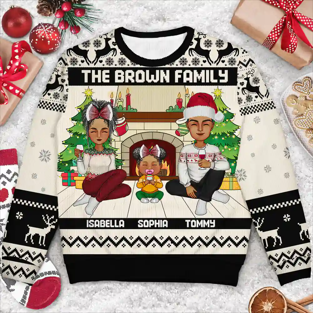 Merry Christmas Family With Pets - Personalized Unisex Ugly Sweater - Image 3