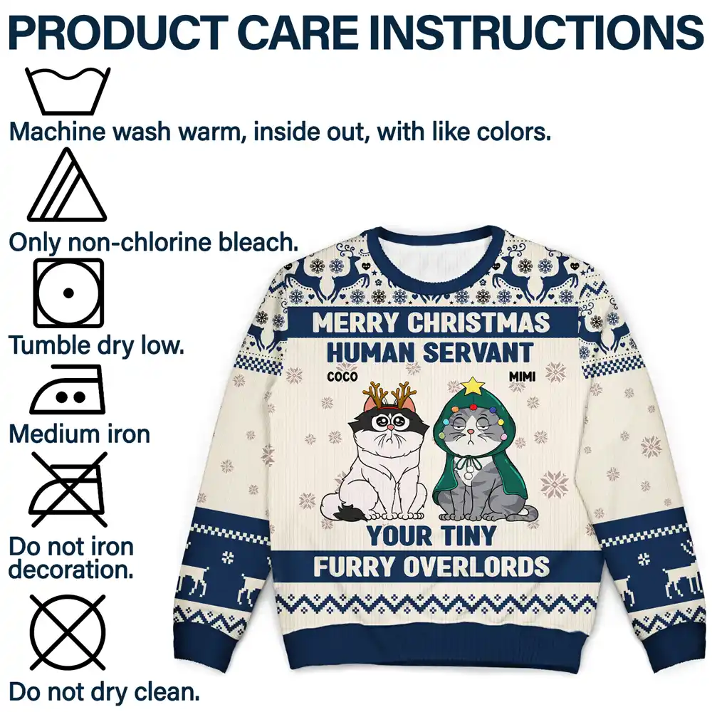 Merry Christmas Human Servant Your Tiny Furry Overlords - Personalized Unisex Ugly Sweater - Image 7