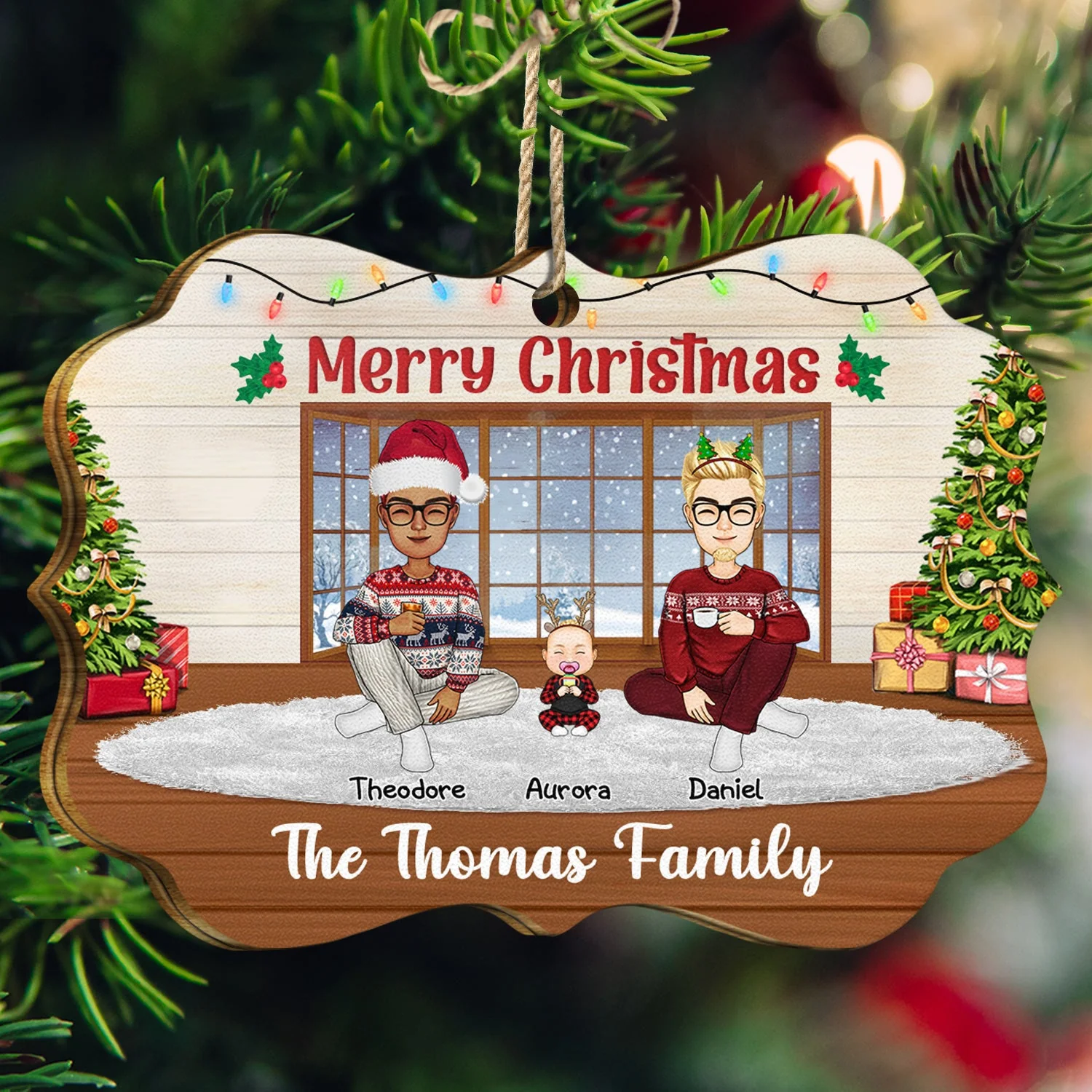Merry Christmas Lovely Family - Gift For Parents - Personalized Medallion Wooden Ornament - Image 3