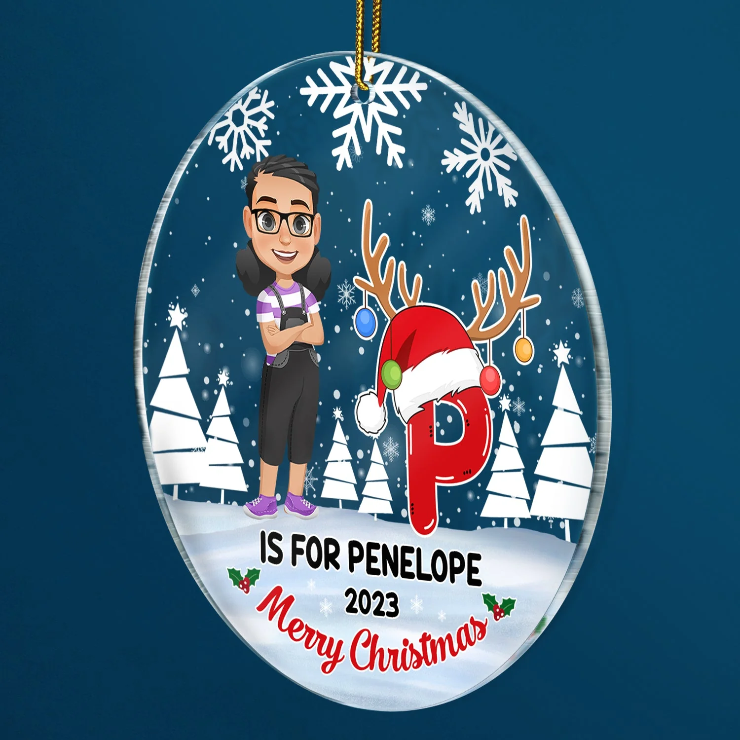 Merry Christmas Monogram Alphabet - Family Gift - Personalized Circle Acrylic Ornament - Image 2