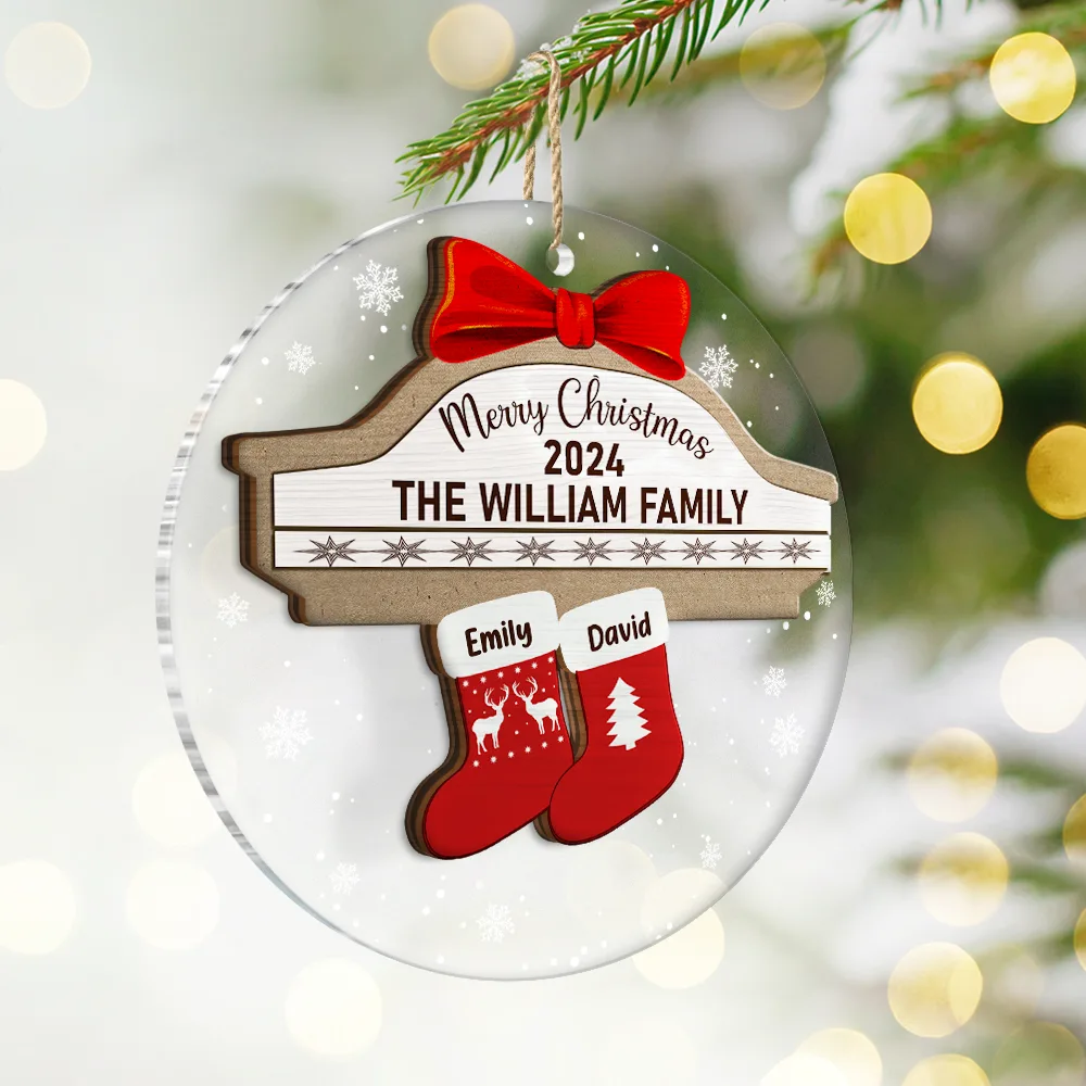 Merry Christmas Stocking Family - Personalized 2-Layered Mix Ornament - Image 2