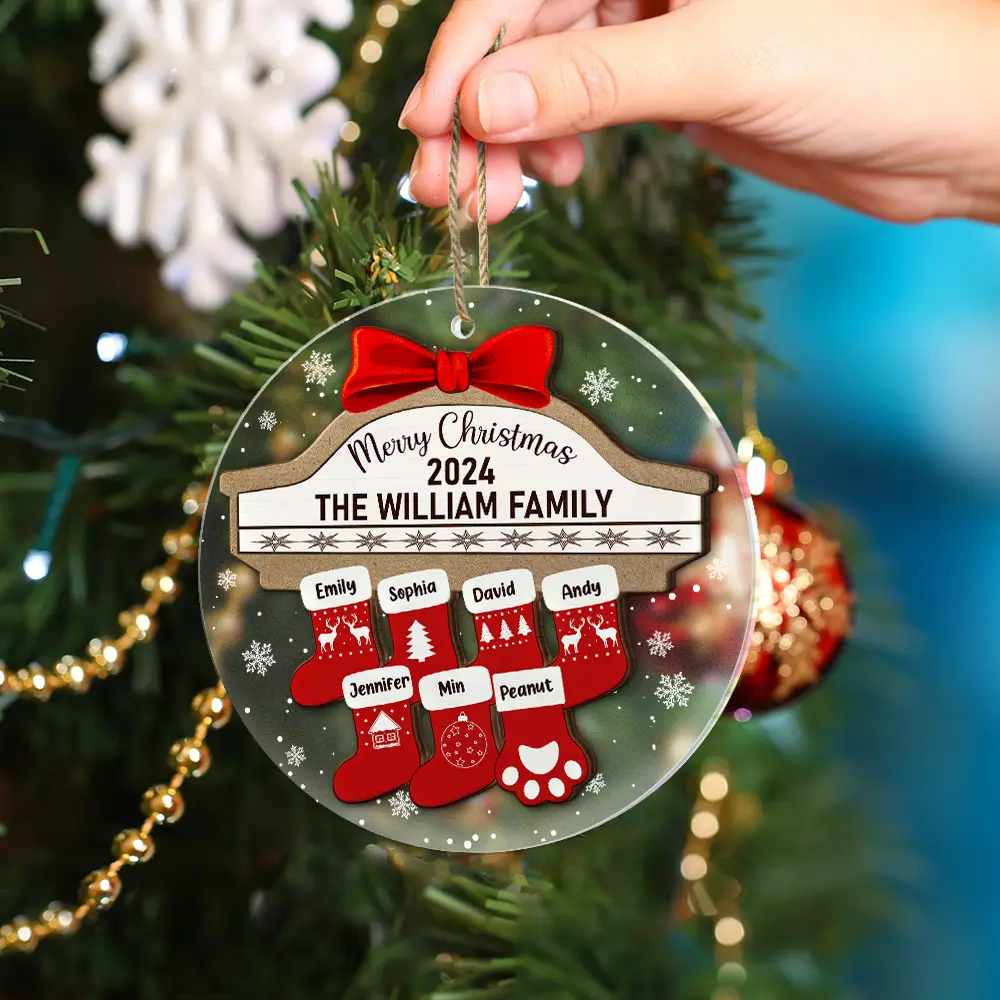 Merry Christmas Stocking Family - Personalized 2-Layered Mix Ornament - Image 4