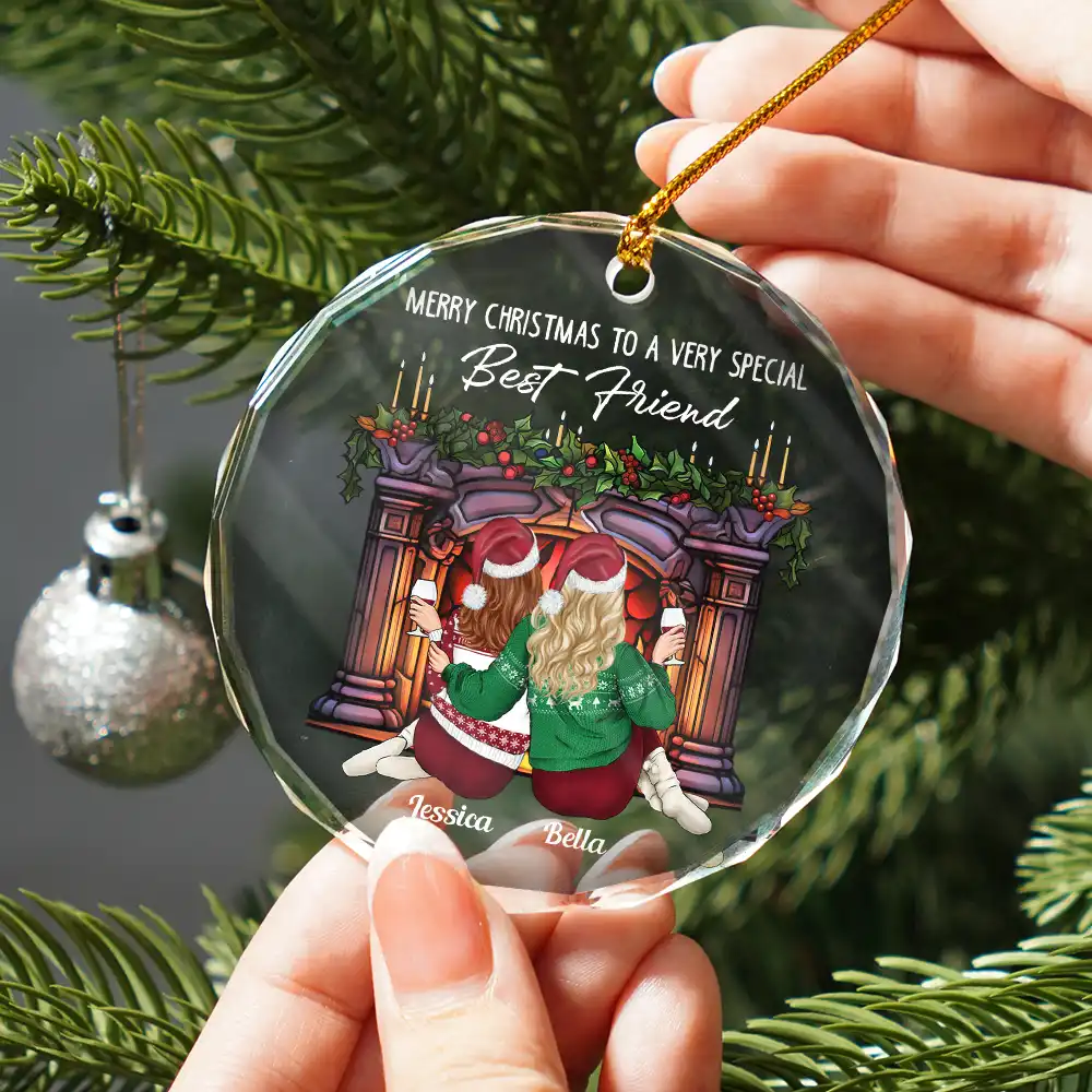 Merry Christmas To A Very Special Best Friend - Personalized Circle Glass Ornament - Image 2