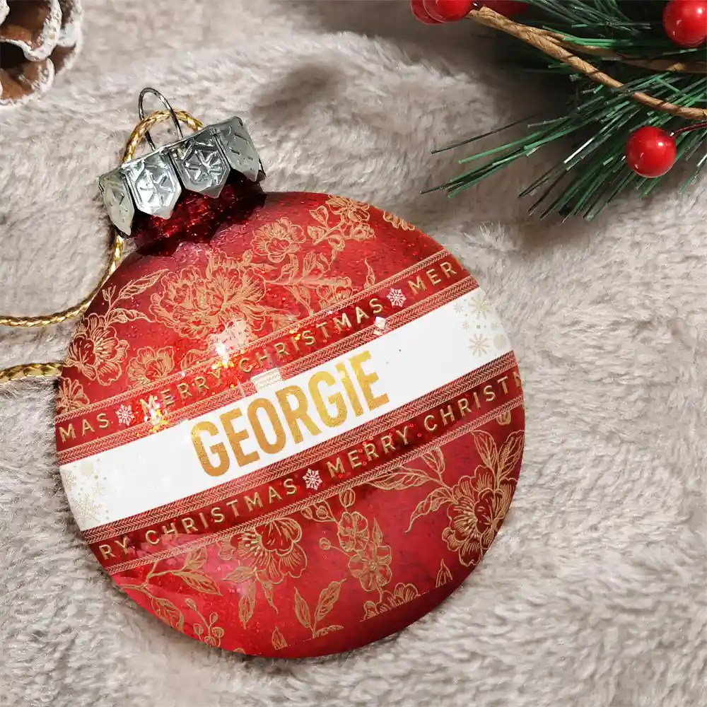 Merry Christmas With Name - Personalized Ball Ornament - Image 3