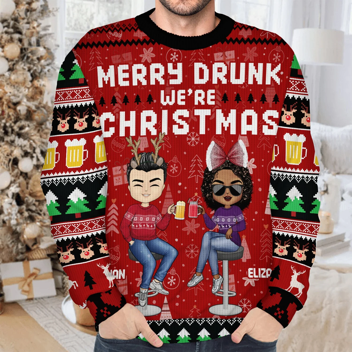 Merry Drunk We're Christmas - Christmas Gift For Bestie, Sibling, Colleague, Best Friend - Personalized Unisex Ugly Sweater - Image 4
