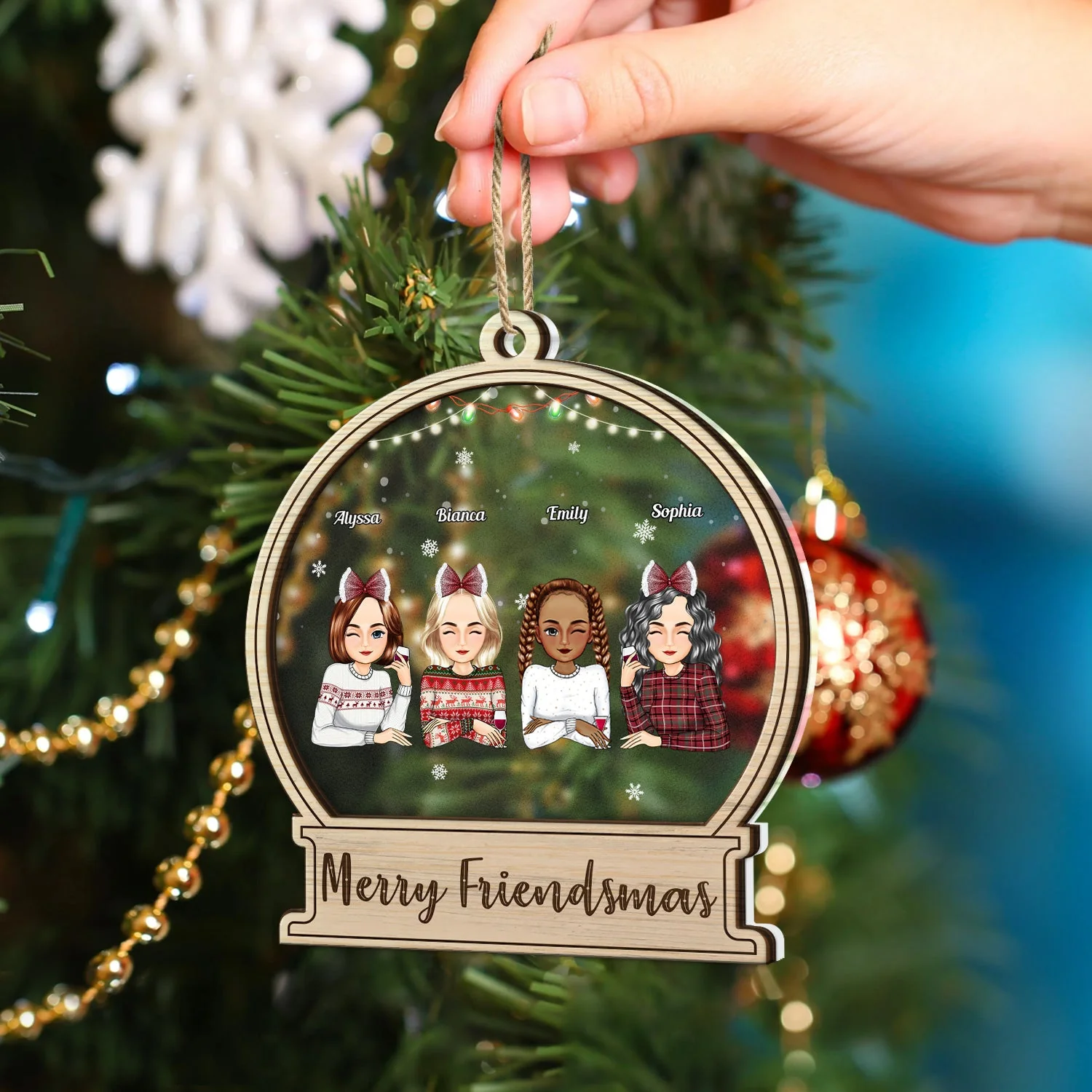 Merry Friendsmas - Christmas Gift For Besties - Personalized 2-Layered Mix Ornament - Image 4