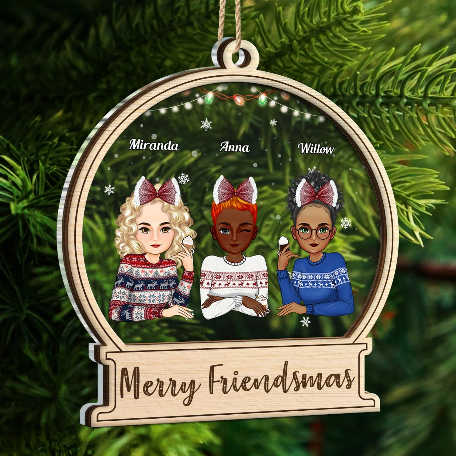 Merry Friendsmas - Christmas Gift For Besties - Personalized 2-Layered Mix Ornament - Image 5