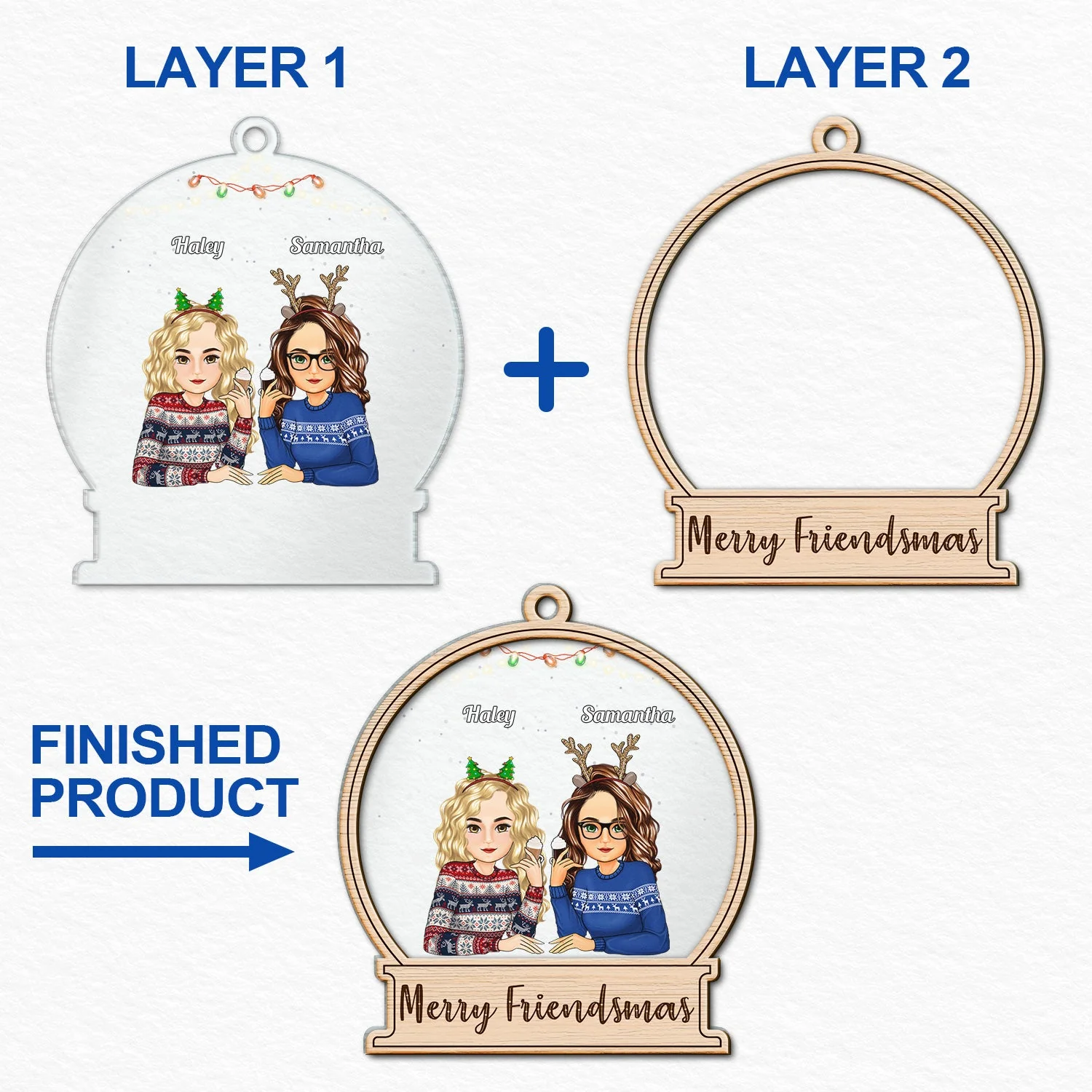 Merry Friendsmas - Christmas Gift For Besties - Personalized 2-Layered Mix Ornament - Image 6
